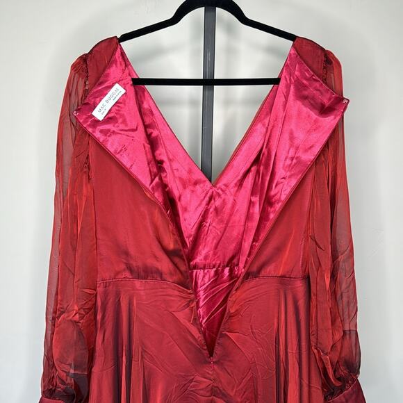 NWOT MAC DUGGAL Garnet A-Line Blouson Sleeve Chiffon Ballgown Dress Women’s - Picture 11 of 15